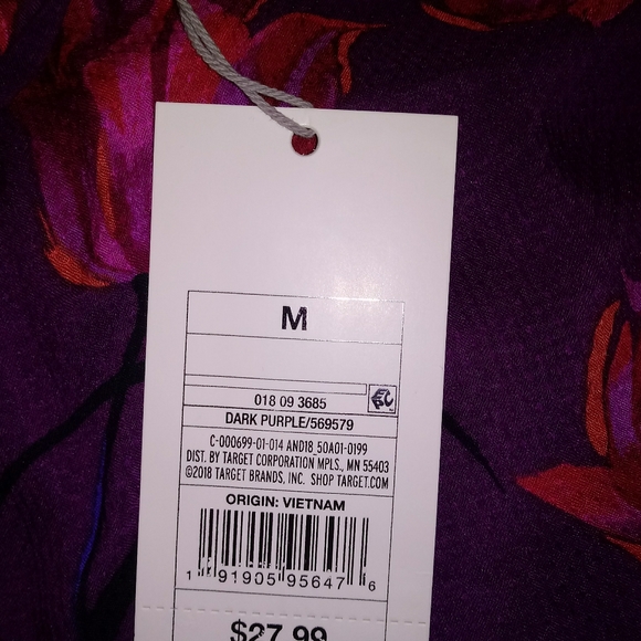 Purple Floral L/S Band Collar Midi Dress - Picture 9 of 14